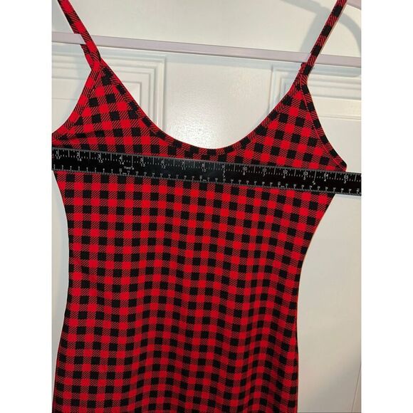 SHEIN EZwear Buffalo Plaid Slit Cami Bodycon Mini Dress – Red & Black, Size Medi - Picture 6 of 8